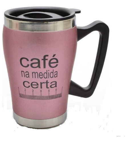 Caneca Térmica Com Frases Café Aço Inox 320ml - Preto Cor Rosa Caneca Térmica Com Frases Café Aço Inox 320Ml Preta