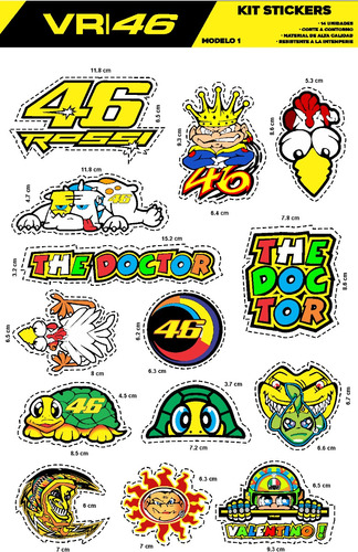 Paquete De 12 Calcomanías Stickers Valentino Rossi Vr-46 M-1