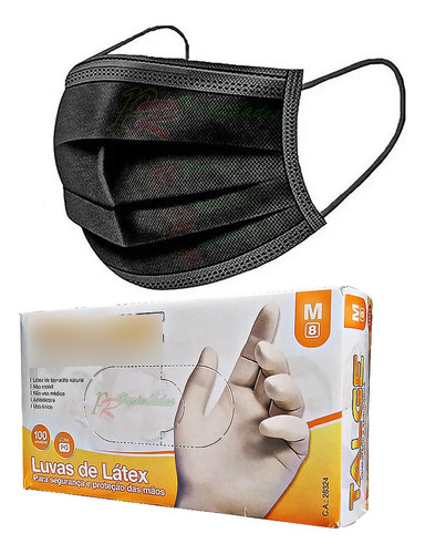 Mascara Tripla Camada Descartável Preta+ Luva Latex Talge M