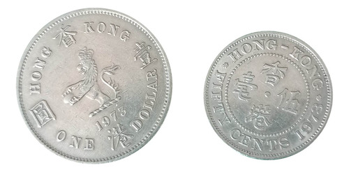 Moneda 1 Dollar Y 50 Cents Hong Kong 1973 Reina Isabel Ii