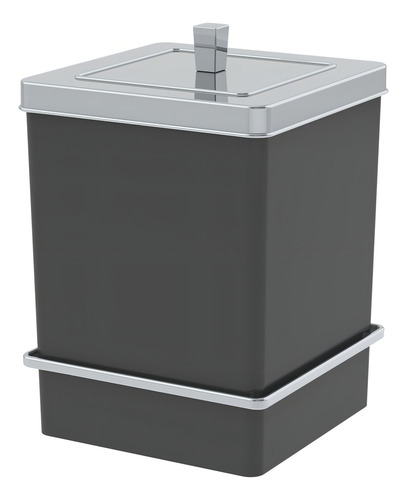 Lixeira Quadrada 6,5l Com Suporte Adesivo Preto Cromado Cor Preto/cromado