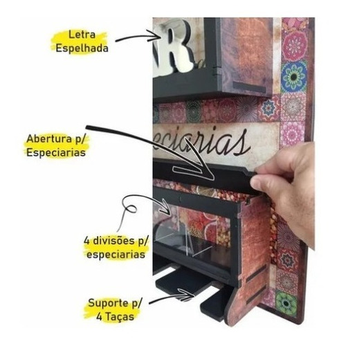 Imagem 4 de 5 de Barzinho Com Porta Taças E Suporte P/ Especiarias P/ Gin Gim