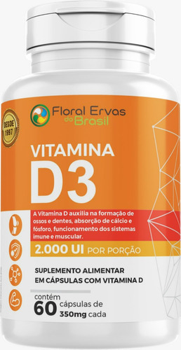 Vitamina D3 2.000 Ui Por Porção 60 Cápsulas - Floral Ervas Sabor Without Flavor