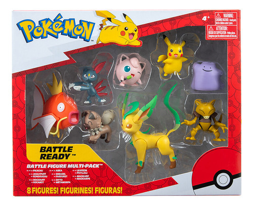 Pokemon - Kit 8 Figuras De Batalha - Pikachu, Abra, Leafeon