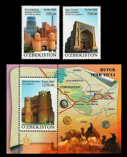 Ciudades Ruta De La Seda  - Uzbekistán - Serie + Block Mint 