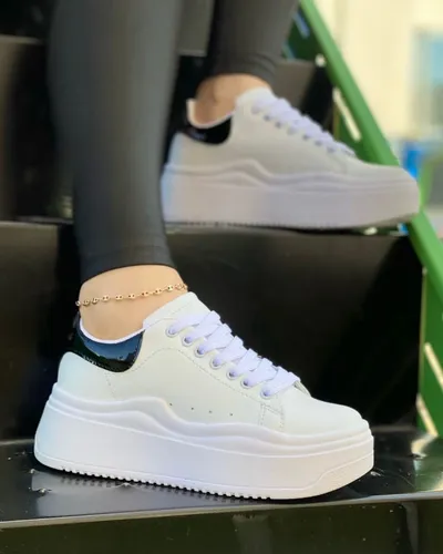 Tenis Mujer Plataforma Suela Gruesa Dama Urbano Casual Blanco y Plata