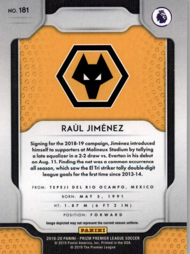 Raúl Jiménez- Wolverhampton Prizm Premier League Tarjeta