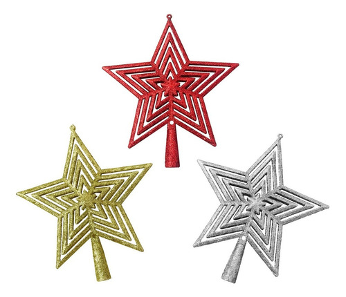 Estrella Puntal Brillo Para Árbol Adorno De Navidad 24 Cm Color Rojo 6552
