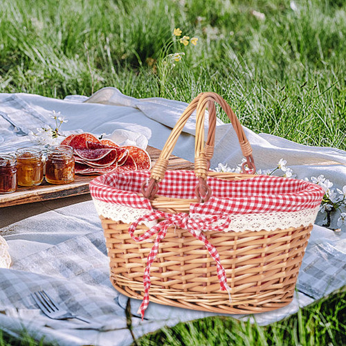 Canasta De Picnic Con Mango Cesta De Mimbre Rattan