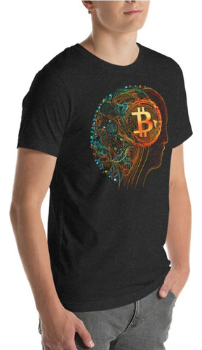 Polera Unisex Bitcoin Criptomoneda Cabeza Algodon Estampado