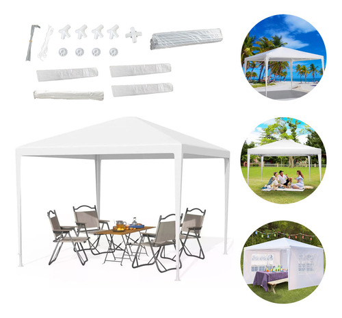 Amoloria Toldo 3x3 Carpa Gazebo Pergola Plegable Portable Para Jardines Blanco