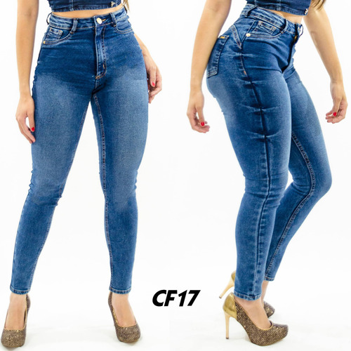 calça jeans cintura alta com strech