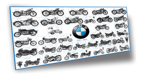 Lienzo Tela Historia Motocicletas Bmw 1923 - 2004 50x90