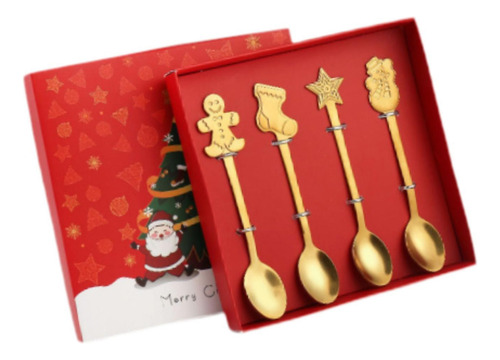 3 Conjunto De 4 Cucharas Festivas, Juego De Cubiertos Oro