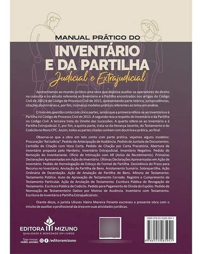 Manual Prático Do Inventário E Da Partilha - 6ª Edição, De Ulisses Vieira Moreira Peixoto., Vol. 1. Editora Mizuno, Capa Dura, Edição 6 Em Português, 2023