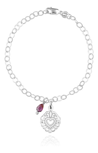 Anamora Pulsera Mujer Plata 925 Milagritos Corazón Granate