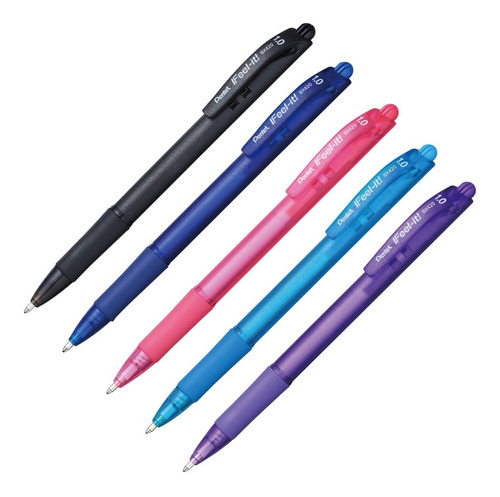 Bolígrafo Pluma Retráctil Pentel Feel-it Bx420 1.0 Mm 5 Pzas Color De La Tinta Negro/azul/rosa/azul Cielo/violeta