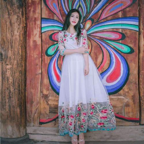 Vestido Largo Floral Vintage Mori Girl Fairy Princess Lolita