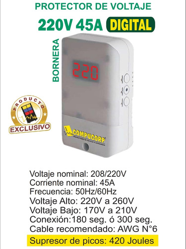 Protector De Voltaje Compucorp 220v 45a Digital