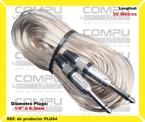 Cable Plug 6.3mm 1/4  30 Metros Ref: Plu64 Computoys Sas