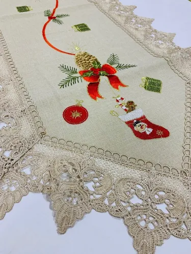 Caminho De Mesa Trilho Bordado Renda Guipir 40x150cm Natal Caminho De Mesa Trilho Bordado Renda Guipir 40x150cm Natal