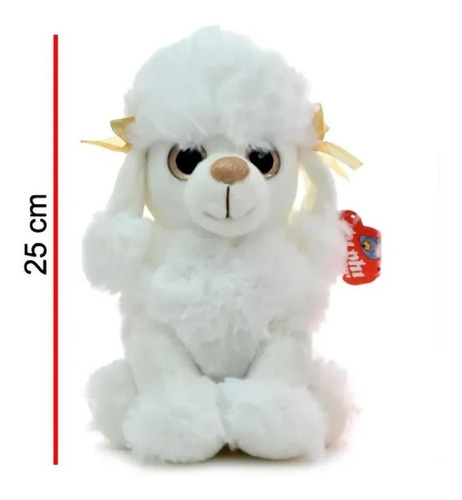 Imagen 3 de 3 de Perro Peluche Perrito Caniche 25 Cm Con Moño Brillo Ojos Edu