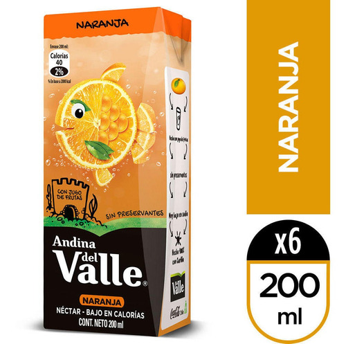 Andina Del Valle Naranja Personal 200cc X 6 Cajitas