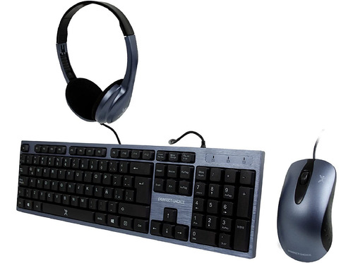 Kit Teclado Mouse Audifonos Perfect Choice Pc-201700 Azul
