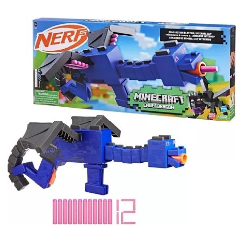 Lanzador Nerf Minecraft Ender Dragon 12 Dardos Descuento