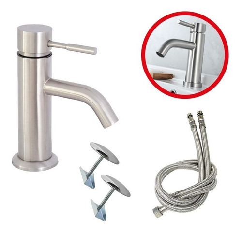 Llave Mezcladora Corta Lavabo Acero Inoxidable Cubre Taladro