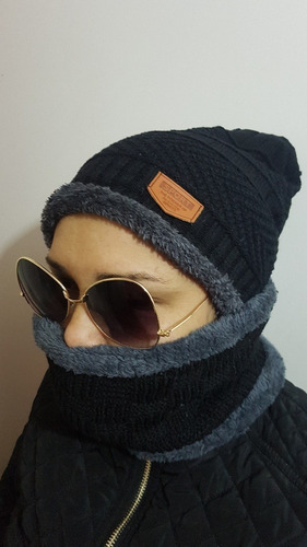 Conjunto Gorro Y Cuello Lana Y Polar Unisex Adulto Negro