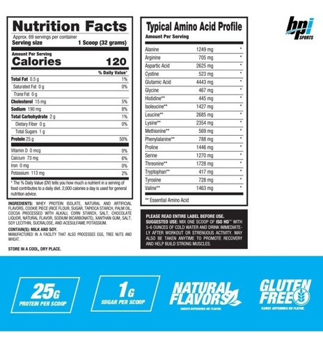 Proteína Iso Hd Bpi Sports 69 Servicios Chocolate Brownie Chocolate Brownie