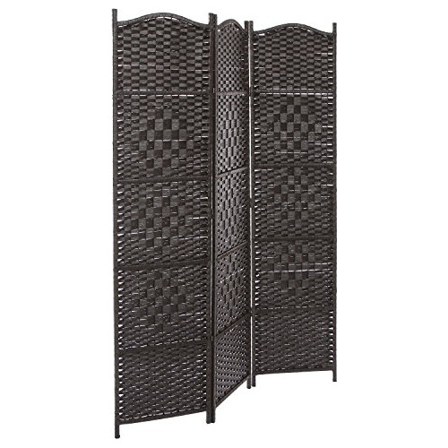 Biombo De 3 Paneles De Bambú Tejido Marco De Madera, S...