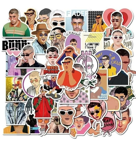 Imagen 5 de 5 de Bad Bunny - Set De 50 Stickers / Calcomanias