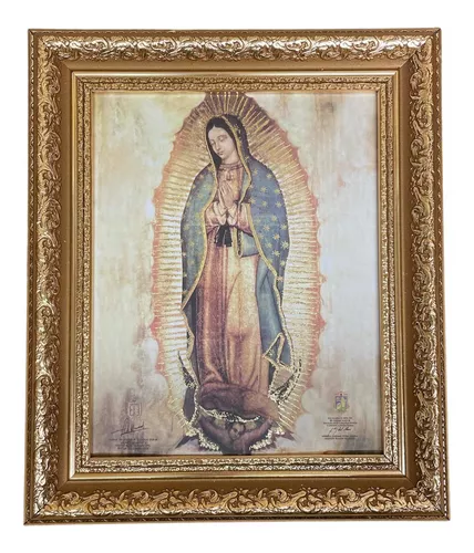 Cuadro Virgen De Guadalupe Original De 29x34cm Marco Dorado