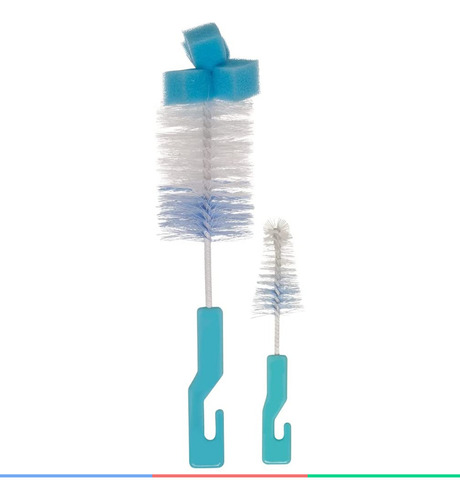 Kit Escovas Mamadeira Bico Cerdas Macias Com Esponja Buba Cor Azul