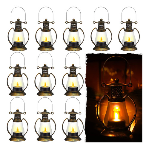 12 Mini Linternas Con Vela Led, Mini Linternas Decorativas P