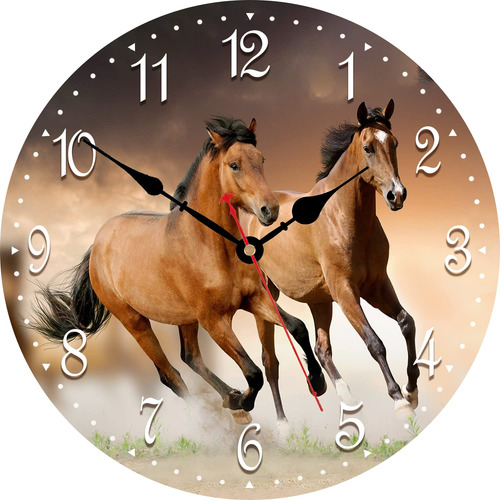 Reloj De Pared Silencioso Con Patrón De Caballo 35 Cm Cuar