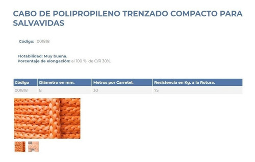Cabo Flotante Reglamentario Para Salvavidas Circular 30 Mts