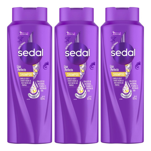 3 Shampoo Sedal Liso Perfecto 620 Ml