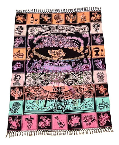 Souvenir Mantel Día De Muertos Catrina 1,5 X 2m (6 Pack) Color Fondo Negro La Catrina
