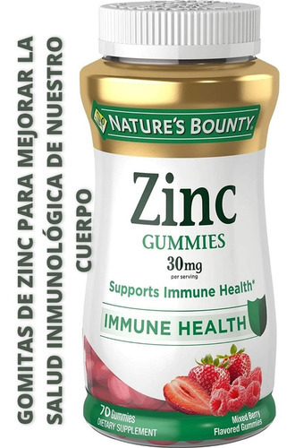 Nature's Bounty Zinc En Gomitas  De 30 Mg Con 70 Gummies Sabor Bayas Mixtas