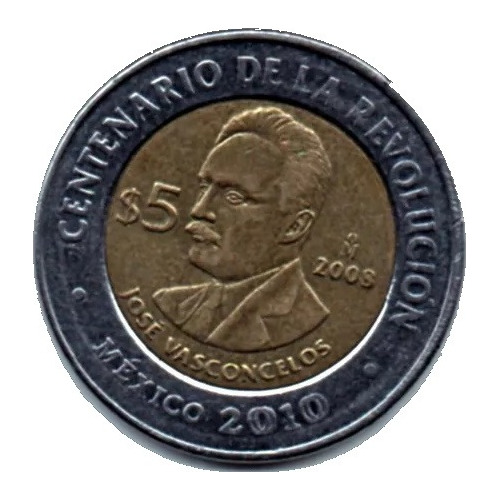 Moneda  Cinco Conmemorativa  Jose Vasconcelos 2008   32