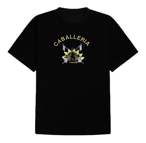 Remera Bordada Caballería Ejercito Militar Negro 