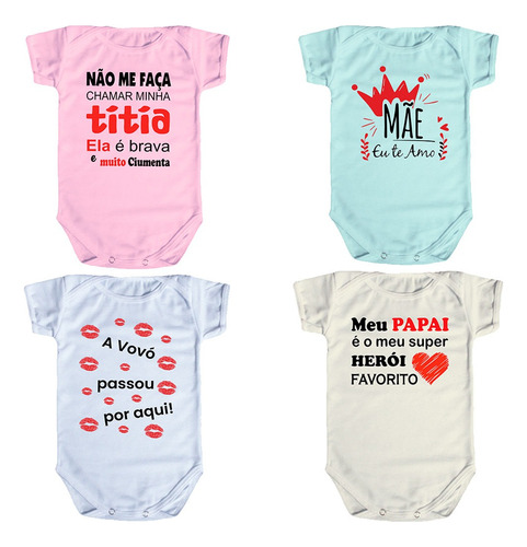 Kit Body Bebe Menina 4 Peças Manga Curta 100% Algodão
