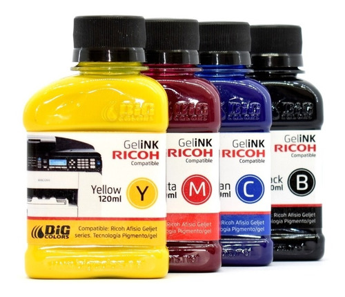 Tinta Gel Ink  Pigme Bigcolors Para Ricoh Combo 120ml X4 Tan