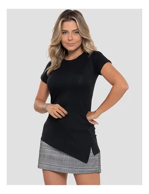 Blusa Irregular Manga Curta Básica Lisa Feminina Estilosa
