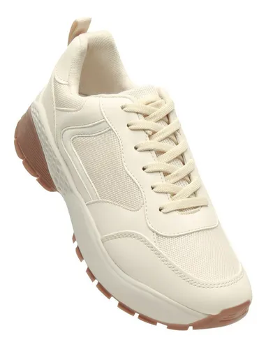 Tenis Casual Mujer Hueso Y Caf Modernos Plataforma Beige
