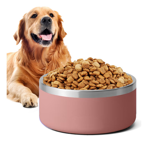 Plato De Acero Inoxidable Tazón Antiderrapante Para Perros Y Color Rosa Pálido