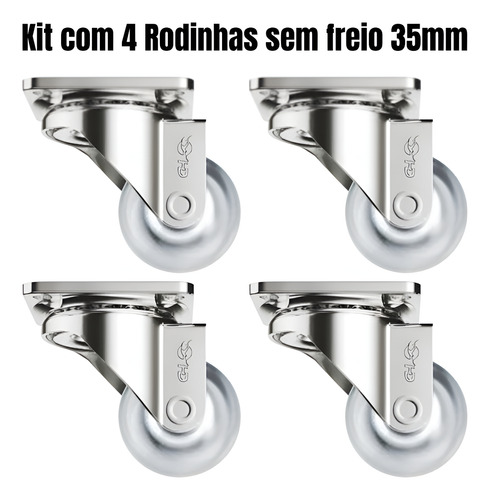 Kit 4 Rodinhas Giratório Gel Silicone Sem Trava Hd 35mm Transparente